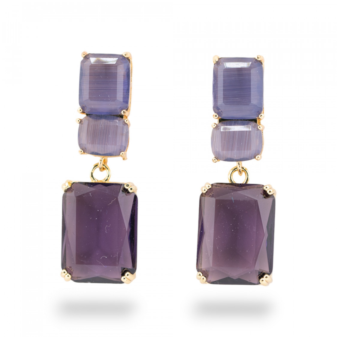 Orecchini A Perno Di Bronzo Con Cristalli CZ Rettangolo Viola-BRONZO CRYSTAL | Worldofjewel.com