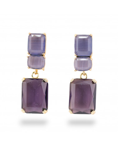 Orecchini A Perno Di Bronzo Con Cristalli CZ Rettangolo Viola-BRONZO CRYSTAL | Worldofjewel.com