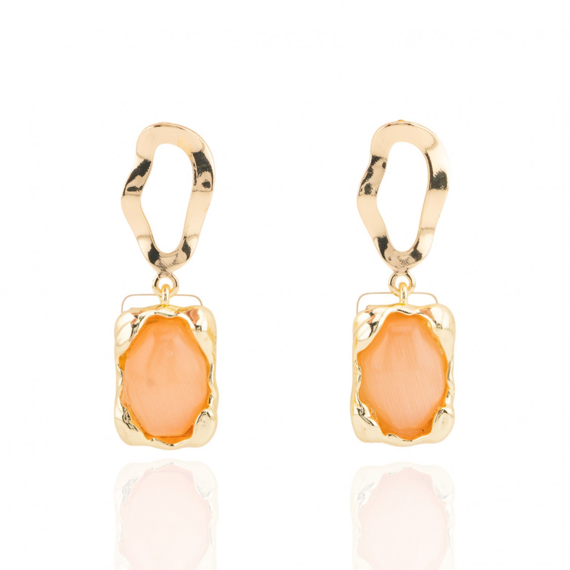 Orecchini A Perno Ondulato Di Bronzo Con Occhio Di Gatto Incastonato 13x40mm Arancio-ORECCHINI MADE WITH STYLE | Worldofjewel.com