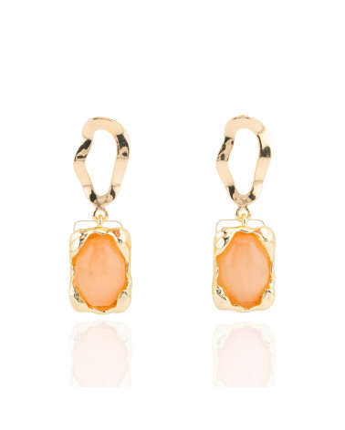 Orecchini A Perno Ondulato Di Bronzo Con Occhio Di Gatto Incastonato 13x40mm Arancio-ORECCHINI MADE WITH STYLE | Worldofjewel.com