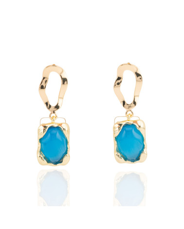 Orecchini A Perno Ondulato Di Bronzo Con Occhio Di Gatto Incastonato 13x40mm Azzurro-ORECCHINI MADE WITH STYLE | Worldofjewel.com