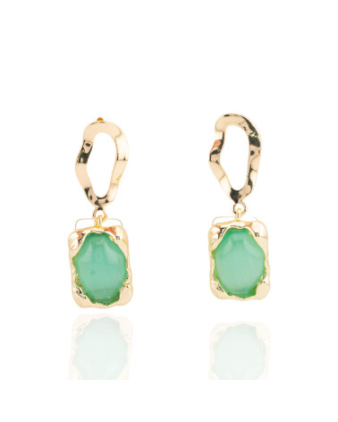 Orecchini A Perno Ondulato Di Bronzo Con Occhio Di Gatto Incastonato 13x40mm Verde Chiaro-ORECCHINI MADE WITH STYLE | Worldofjewel.com
