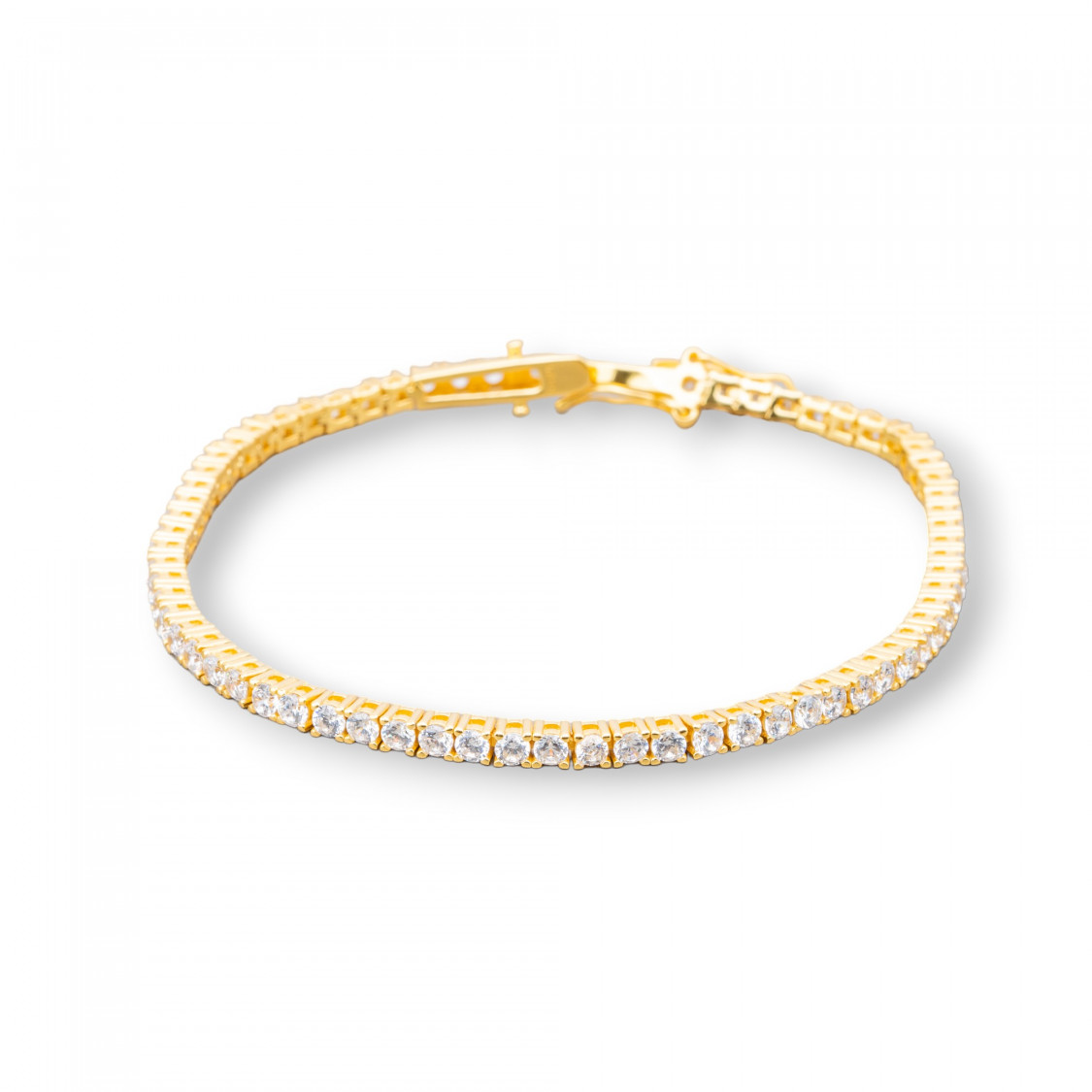Bracciale Di Argento 925 Tennis Con Zircone Tondo da 2,0mm Lunghezza 18cm Esterno 2,5mm Bianco Dorato-BRACCIALI TENNIS | Worldofjewel.com