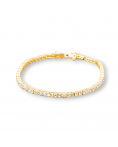 Bracciale Di Argento 925 Tennis Con Zircone Tondo da 2,0mm Lunghezza 18cm Esterno 2,5mm Bianco Dorato-BRACCIALI TENNIS | Worldofjewel.com