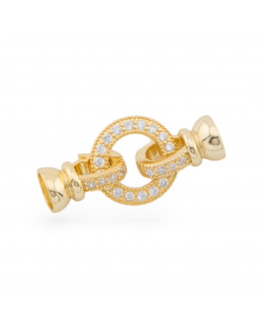 Chiusura Di Argento 925 Con Zirconi Tondo 14x30mm Con Coppette da 6,5mm 1pz Dorato-CHIUSURE DI ARGENTO | Worldofjewel.com