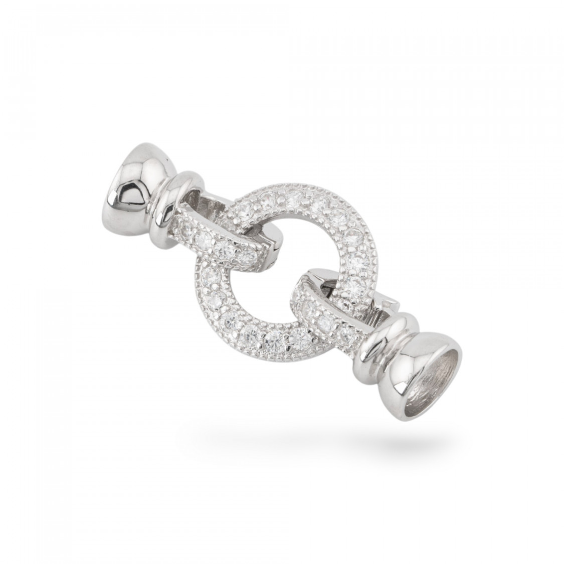 Chiusura Di Argento 925 Con Zirconi Tondo 14x30mm Con Coppette da 6,5mm 1pz Rodiato-SILVER CLOSURES | Worldofjewel.com