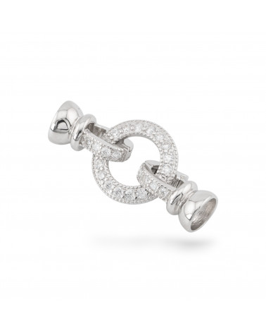 Chiusura Di Argento 925 Con Zirconi Tondo 14x30mm Con Coppette da 6,5mm 1pz Rodiato-SILVER CLOSURES | Worldofjewel.com