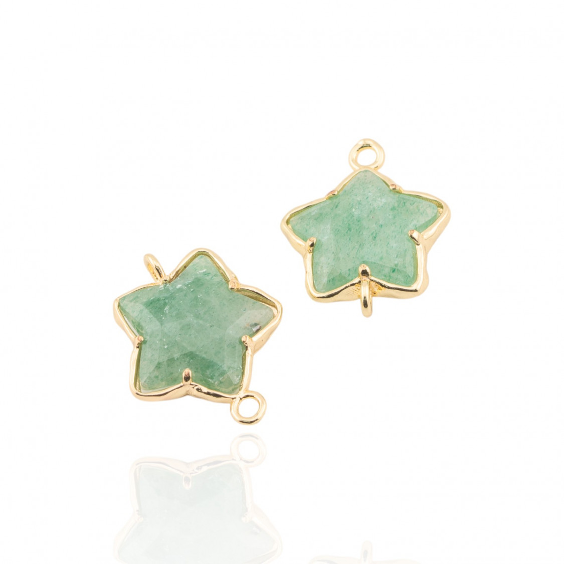 Connettore Componente Di Ottone Forma Di Stella Con Pietre Dure 16mm 6pz Quarzo Fragola Verde- MANGO | Worldofjewel.com