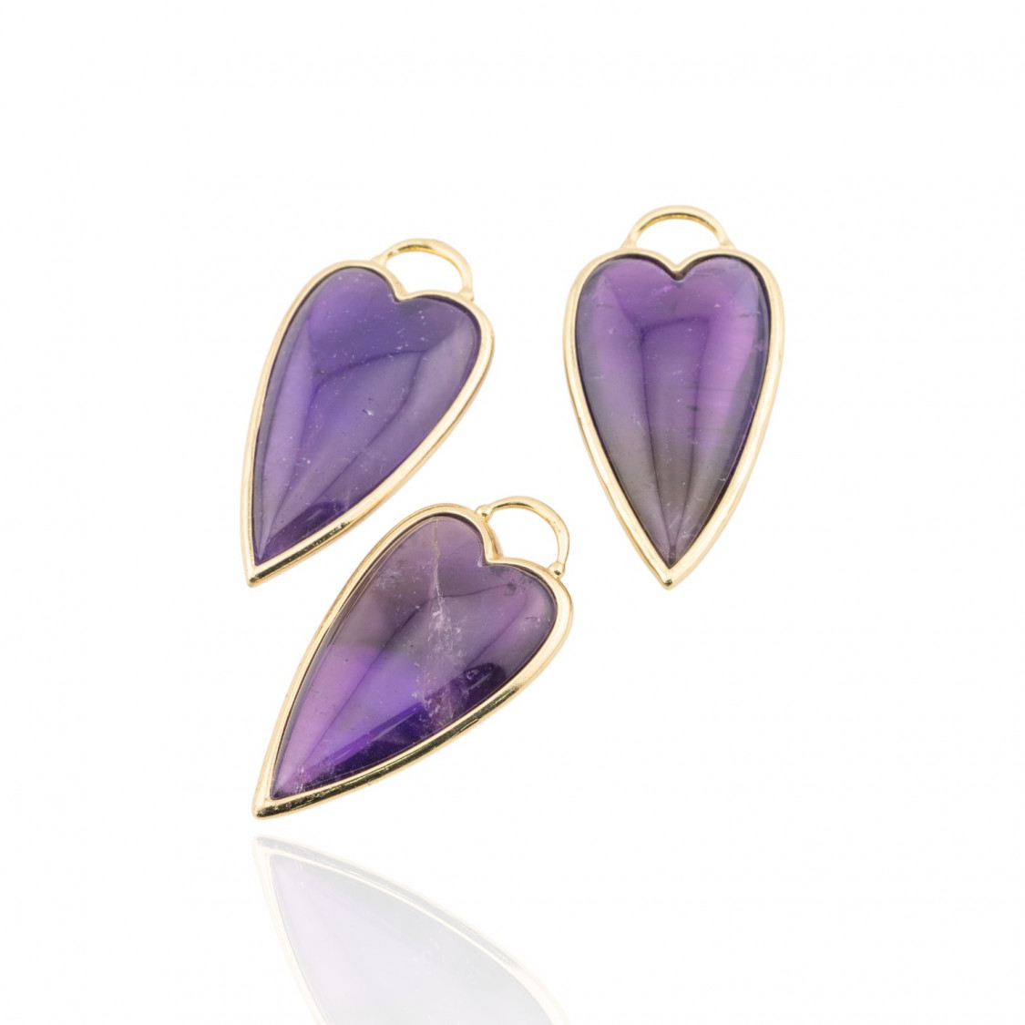 Connettore Componente Pendente Di Ottone Forma di Cuore Con Pietre Dure 18x36mm 3pz Dorato Ametista-MANGO | Worldofjewel.com