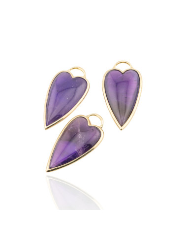 Connettore Componente Pendente Di Ottone Forma di Cuore Con Pietre Dure 18x36mm 3pz Dorato Ametista-MANGO | Worldofjewel.com