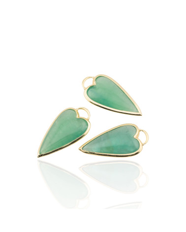 Connettore Componente Pendente Di Ottone Forma di Cuore Con Pietre Dure 18x36mm 3pz Dorato Flourite Verde- MANGO | Worldofjewel.com