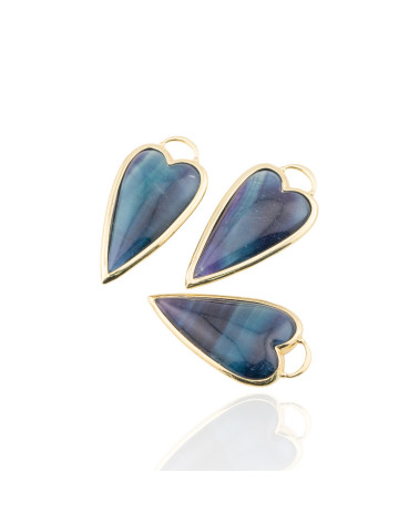 Connettore Componente Pendente Di Ottone Forma di Cuore Con Pietre Dure 18x36mm 3pz Dorato Flourite Verde Scuro- MANGO | Worldofjewel.com