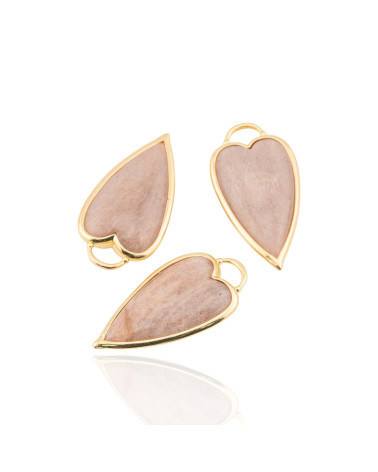 Connettore Componente Pendente Di Ottone Forma di Cuore Con Pietre Dure 18x36mm 3pz Dorato Pietra Di Luna Rosa- MANGO | Worldofjewel.com