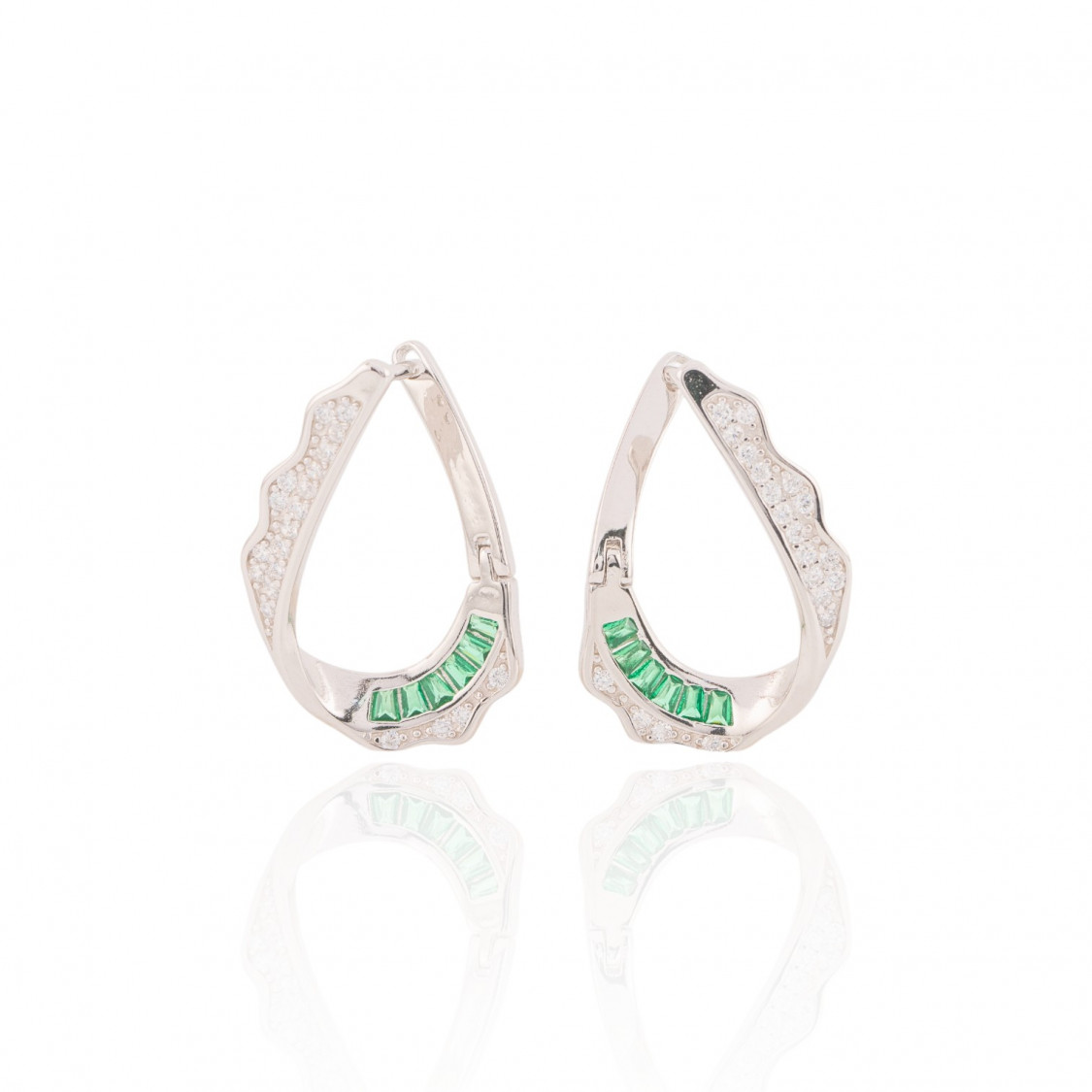 Orecchini Di Argento 925 Con Zirconi 1 Coppia Rodiato Verde-COLLEZIONE FLORA | Worldofjewel.com
