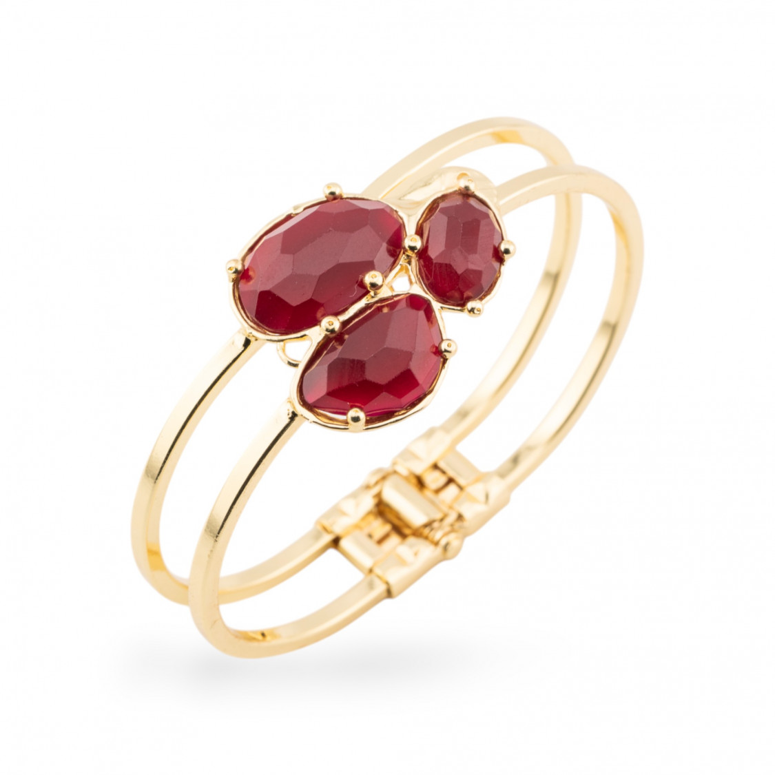 Bracciale Di Bronzo E Centrale Di Pietre Dure Incastonate 28x65mm Dorato Giada Ruby-BRONZE BRACELETS AND CAT'S EYE | Worldofjewel.com