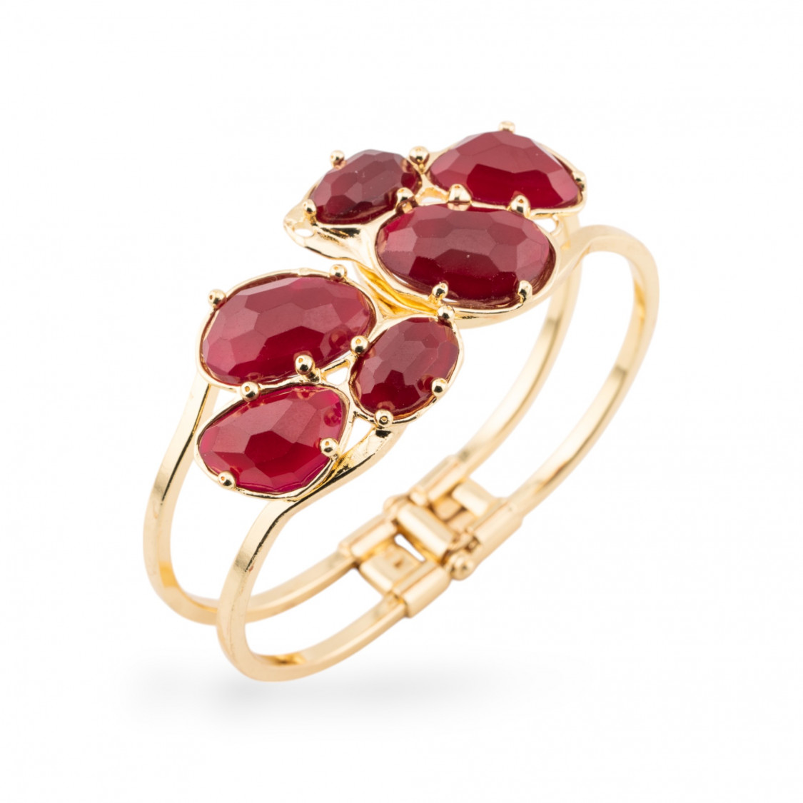 Bracciale Di Bronzo E Centrale Di Pietre Dure Incastonate 45x65mm Dorato Giada Ruby-BRONZE BRACELETS AND CAT'S EYE | Worldofjewel.com