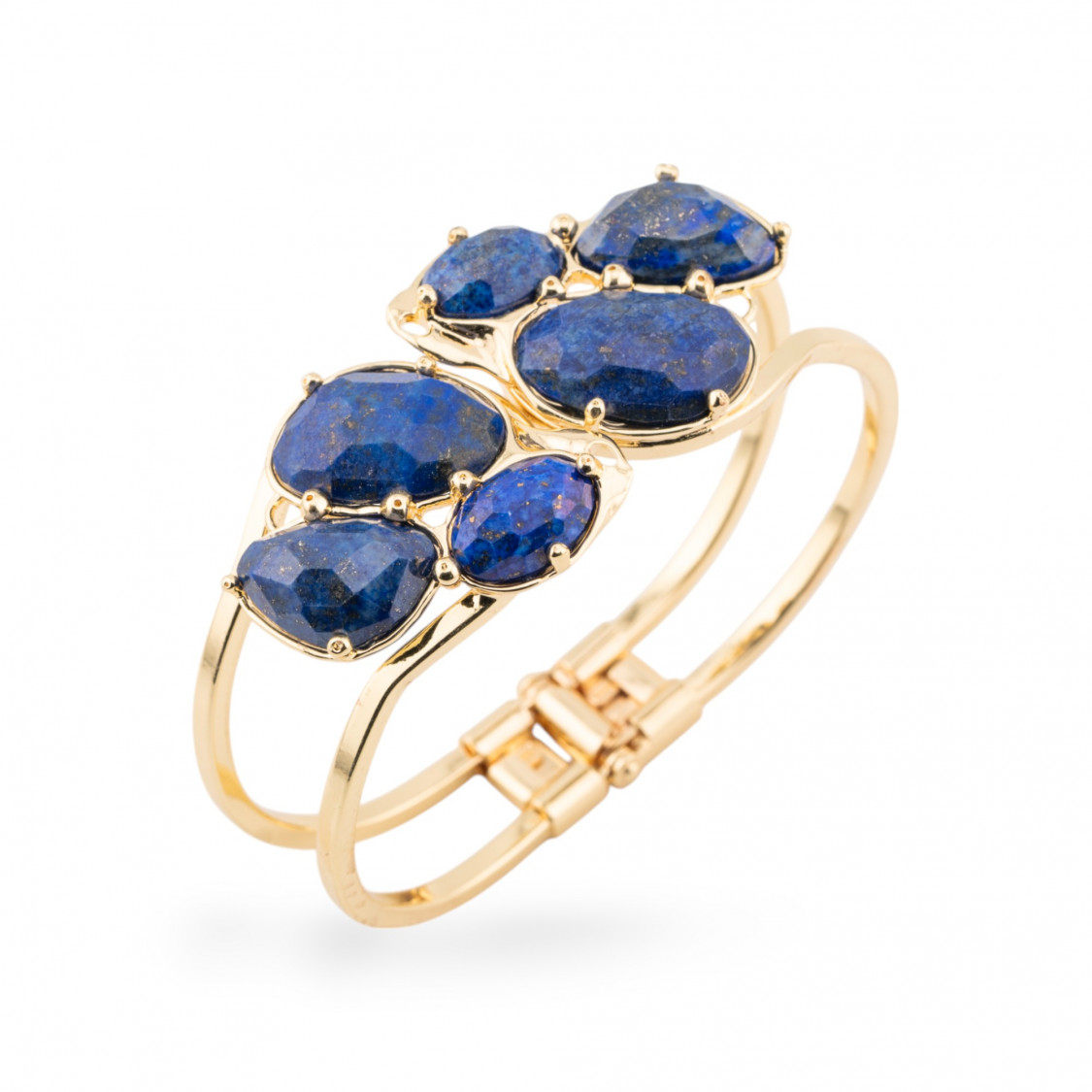 Bracciale Di Bronzo E Centrale Di Pietre Dure Incastonate 45x65mm Dorato Lapislazzuli-BRONZEARMBÄNDER UND KATZENAUGE | Worldofjewel.com