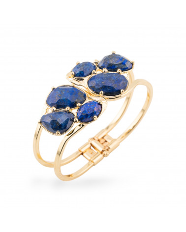 Bracciale Di Bronzo E Centrale Di Pietre Dure Incastonate 45x65mm Dorato Lapislazzuli-BRONZEARMBÄNDER UND KATZENAUGE | Worldofjewel.com