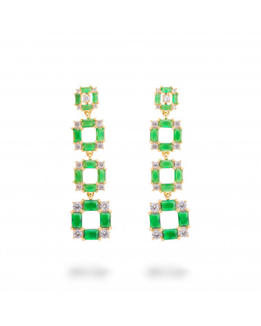 Orecchini Di Bronzo Con Cabochon Di Cristalli CZ 15x60mm Dorato Verde-BRONZO CRYSTAL | Worldofjewel.com