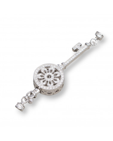 Chiusura Di Argento 925 Con Zirconi Chiave 15x55mm 1pz Rodiato-CHIUSURE DI ARGENTO | Worldofjewel.com