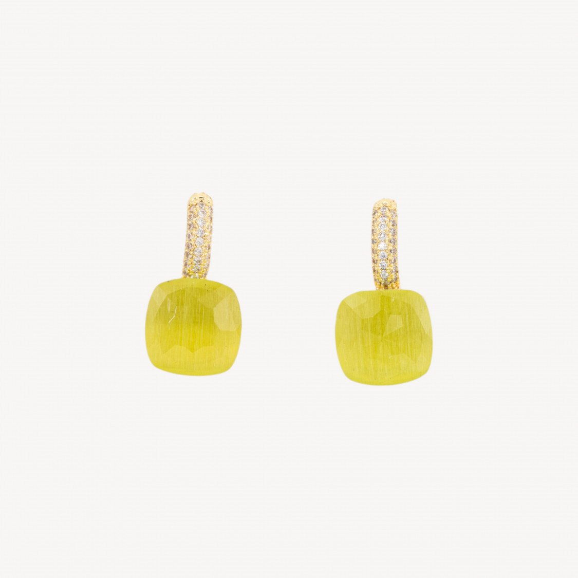 Bronze Cat's Eye Cushion Cut Zirconia Closed Leverback Earrings 13x26mm Lime Gold-HOT PICKS EARRINGS | Worldofjewel.com