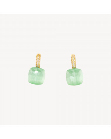 Orecchini A Monachella Chiusa Di Bronzo Con Occhio Di Gatto Taglio Cuscino Con Zirconi 13x26mm Dorato Verde Chiaro-ORECCHINI HOT PICKS | Worldofjewel.com