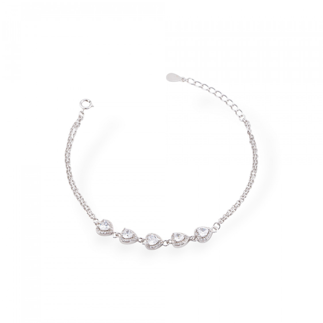 Bracciale In Argento 925 Con Catena E Zirconi A Cuore Rodiato Bianco-BRACCIALI DI ARGENTO 925 | Worldofjewel.com
