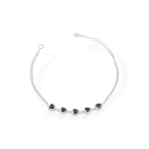 Armband aus 925er Sterlingsilber mit Kette und schwarz rhodiniertem, herzförmigem Zirkonia