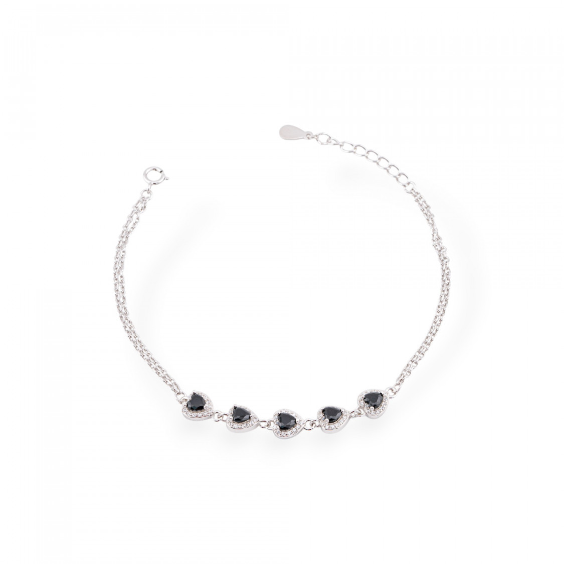 Bracciale In Argento 925 Con Catena E Zirconi A Cuore Rodiato Nero-BRACCIALI DI ARGENTO 925 | Worldofjewel.com