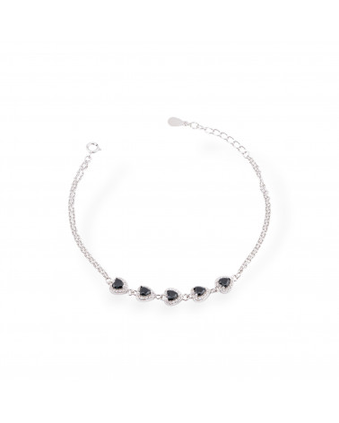 Bracciale In Argento 925 Con Catena E Zirconi A Cuore Rodiato Nero-BRACCIALI DI ARGENTO 925 | Worldofjewel.com