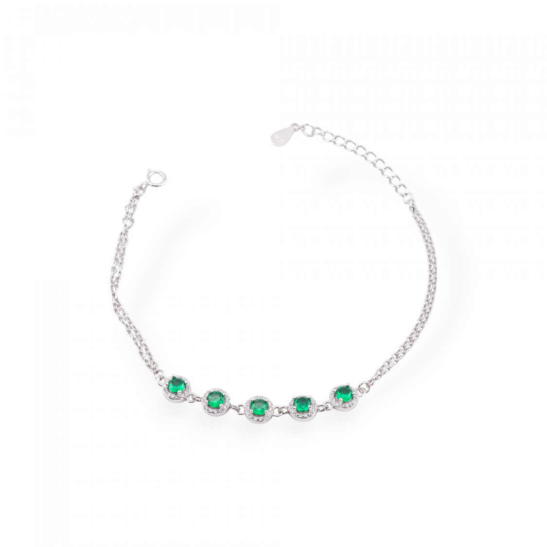 Bracciale In Argento 925 Con Zirconi E Catena Con Chiusura 1pz Rodiato Verde-BRACCIALI DI ARGENTO 925 | Worldofjewel.com
