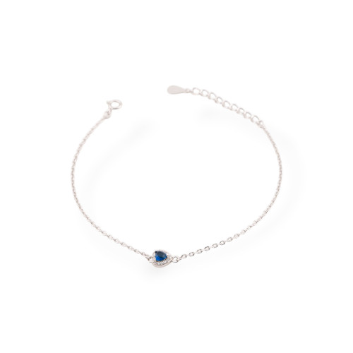 925 Silver Bracelets with Zirconia, Heart Light Point and Blue Chain