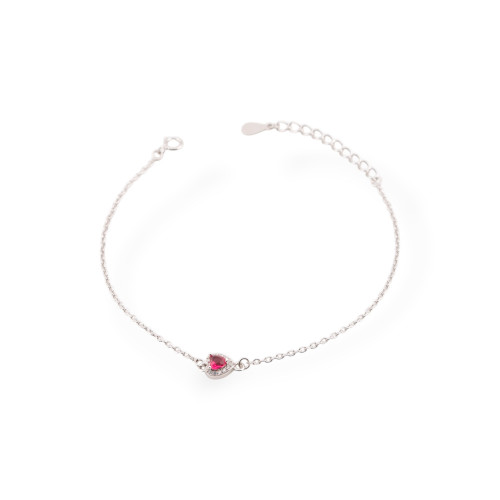 Bracelet en argent 925 avec zirconia, pendentif cœur lumineux et chaîne rouge