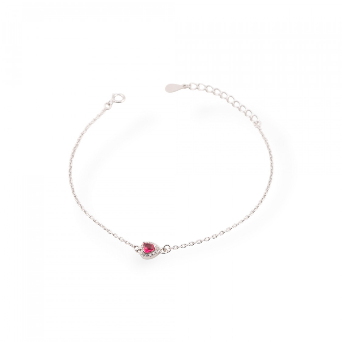Pulseras de Plata 925 con Circonitas, Punto de Luz Corazón y Cadena Roja-PLATA 925 | Worldofjewel.com