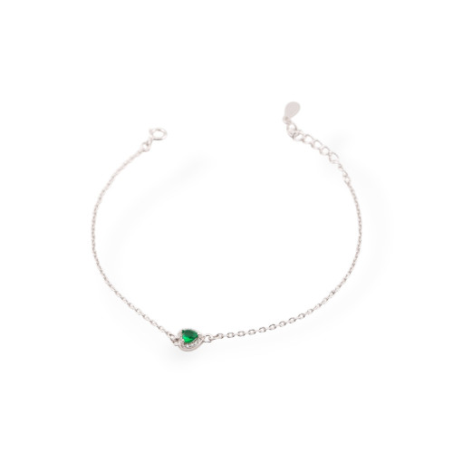 925 Silver Bracelets with Zirconia, Heart Light Point and Green Chain