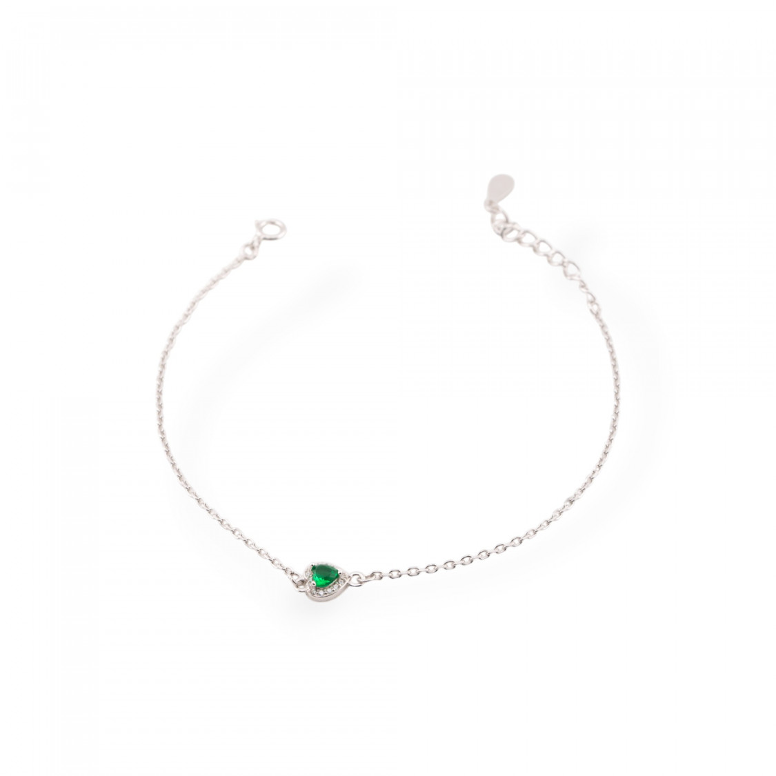 Bracciali In Argento 925 Con Zirconi Punto Luce Cuore E Catena Verde-PLATA 925 | Worldofjewel.com