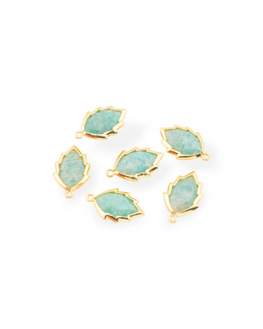 Componente Pendente Di Ottone Forma di Foglia Con Pietre Dure 20mm 6pz Dorato Amazzonite- MANGO | Worldofjewel.com