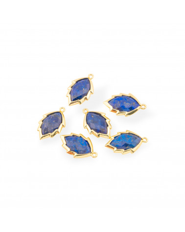 Componente Pendente Di Ottone Forma di Foglia Con Pietre Dure 20mm 6pz Dorato Lapislazzuli- MANGO | Worldofjewel.com