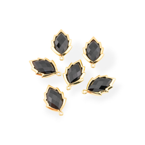 6pcs Gold-Plated Onyx Leaf Shaped Brass Pendant Component with 20mm Gemstones