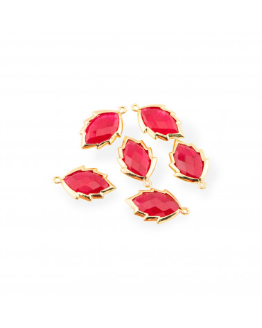Componente Pendente Di Ottone Forma di Foglia Con Pietre Dure 20mm 6pz Dorato Rosso- MANGO | Worldofjewel.com