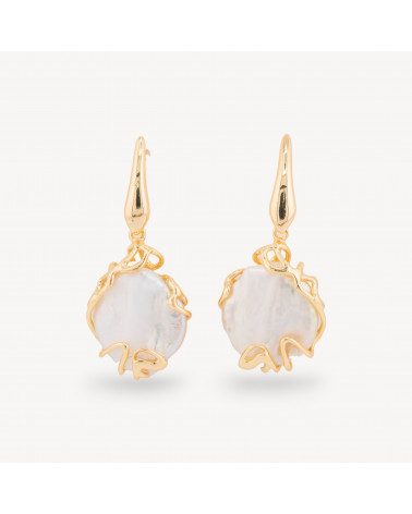 Orecchini A Perno Chiuso Di Bronzo Con Perle Di Fiume E Pendente Con Perle Barocche Dorato-ORECCHINI MADE WITH STYLE | Worldofjewel.com