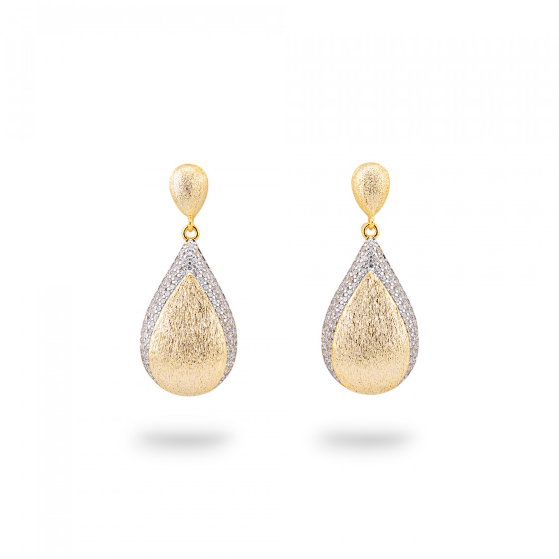 Orecchini In Argento 925 Satinato e Zirconi A Goccia-COLLEZIONE FLORA | Worldofjewel.com
