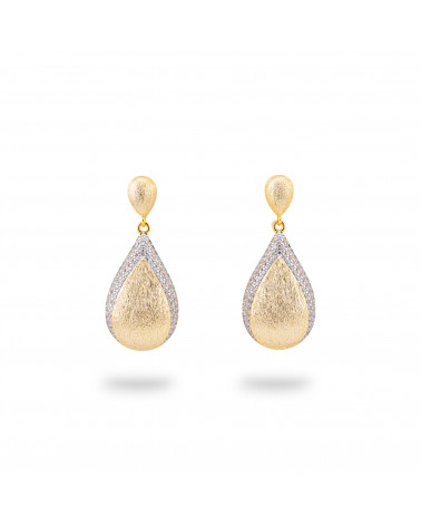 Orecchini In Argento 925 Satinato e Zirconi A Goccia-COLLEZIONE FLORA | Worldofjewel.com