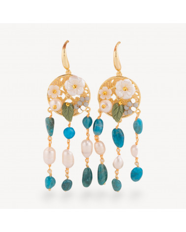 Orecchini Perno Di Bronzo Con Pietre Dure E Perle Ammagliate Dorato Apatite-CRYSTAL BRONZE | Worldofjewel.com