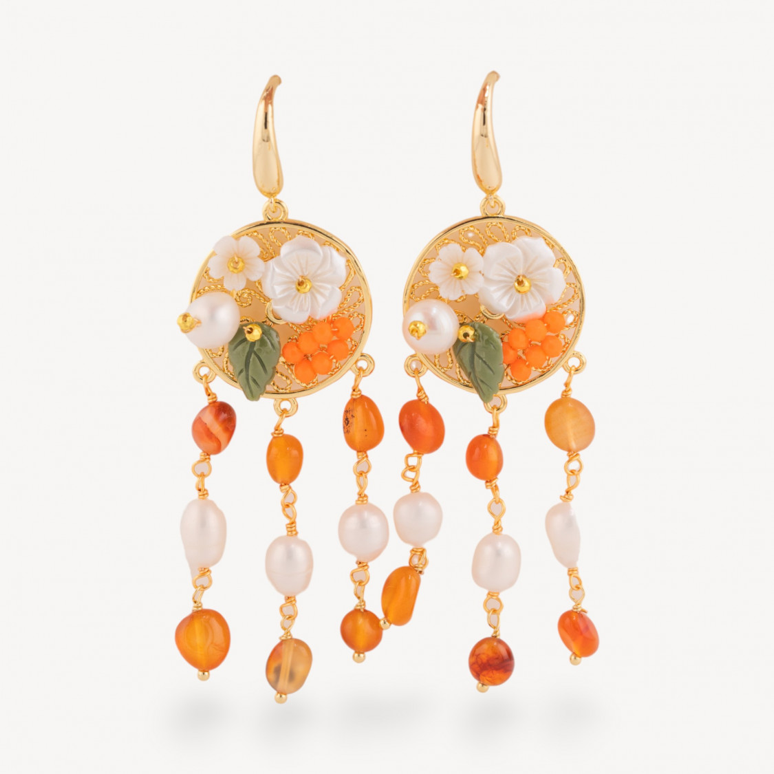 Orecchini Perno Di Bronzo Con Pietre Dure E Perle Ammagliate Dorato Corniola-BRONZO CRYSTAL | Worldofjewel.com