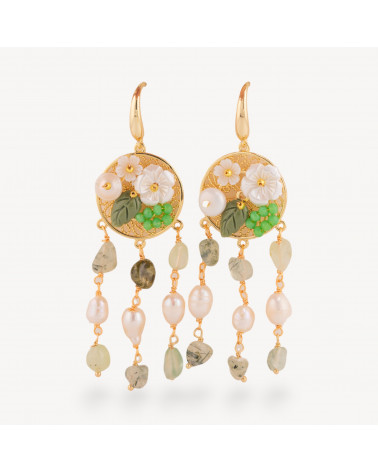 Orecchini Perno Di Bronzo Con Pietre Dure E Perle Ammagliate Dorato Prenite-KRISTALLBRONZE | Worldofjewel.com