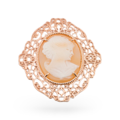 Connecteur en argent 925 orné de camées baroques 38 x 45 mm, 1 pièce, finition or rose