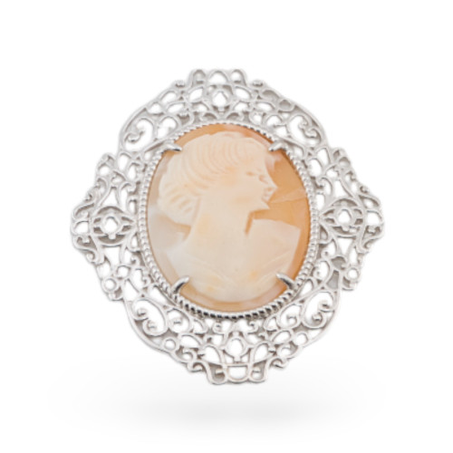 Connecteur en argent 925 avec camées baroques 38 x 45 mm, 1 pièce, plaqué rhodium