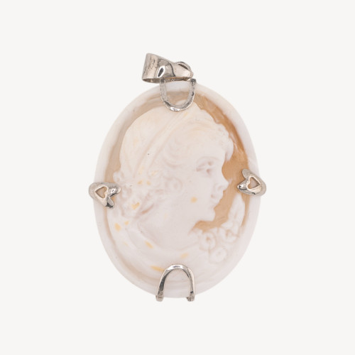 925 Silver Pendant Component with Italian Handcrafted Cameo 30x40mm