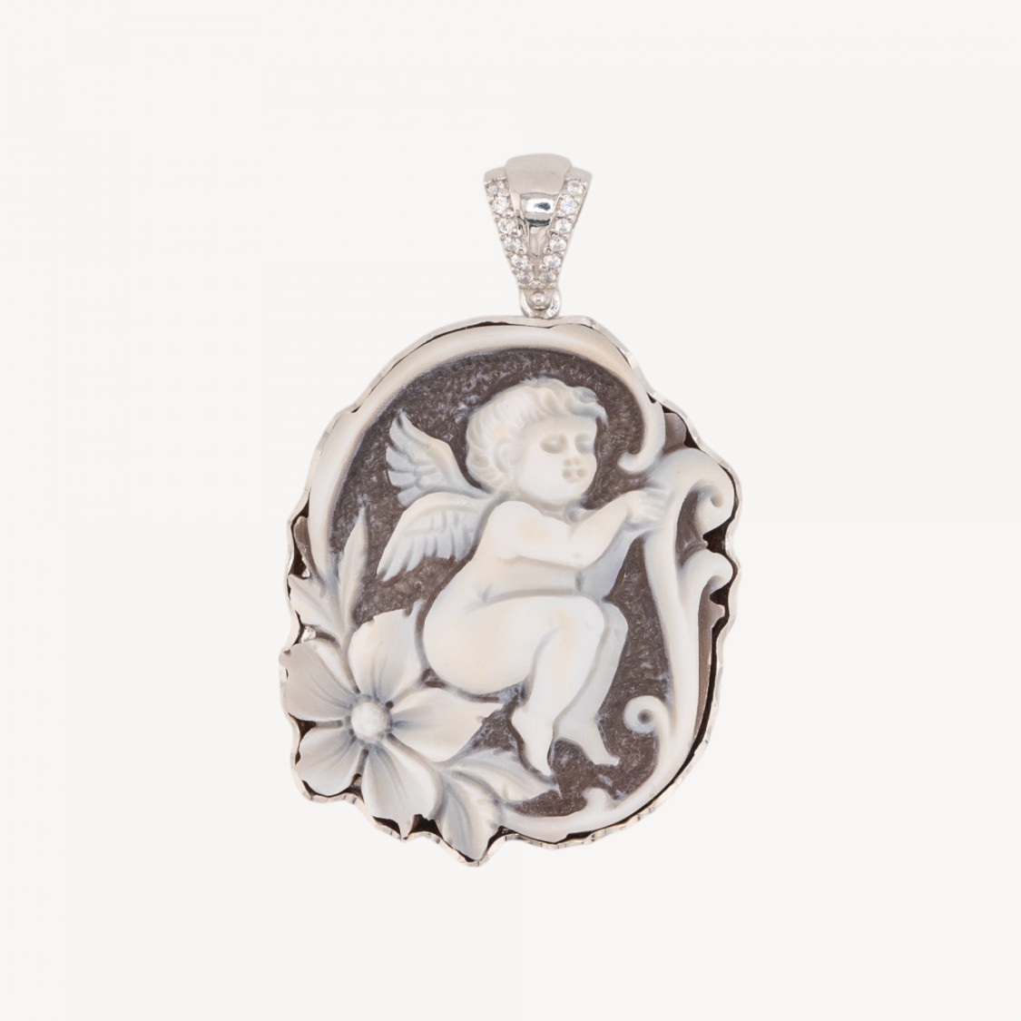 Anhängerkomponente aus 925er Sterlingsilber mit handgefertigter italienischer Kamee, 30 x 41 mm-SILBER 925 DESIGN ITALIEN | Worldofjewel.com